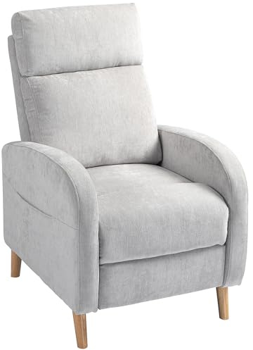 HOMCOM Sillón Relax Reclinable Manual Sillón Relax Tapizado en Lino Sintético con Reposapiés y Bolsillo Lateral Carga 135 kg Sillón Reclinable para Dormitorio Oficina Gris Claro