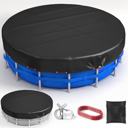 6FT Round Pool Cover, Swimming Pool Cover for Above Ground Pools, 420D Oxford Pools Covers Protector with Wire Tension Rope, Waterproof and Dustproof Covers for Swimming Pool, Hot Tub