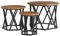 vidaXL rustic round coffee table set of 3 - solid wood and metal, brown, indoor living room furniture, space-saving nestable design