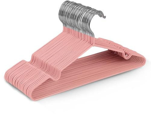 KEPLIN 20x Premium Rubber Coated Metal Hangers - Heavy Duty - Space Saving Organiser Clothes Hangers for Wardrobes Coat Rack Rails (Blush Pink)