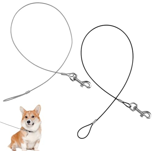 2 Pezzi Guinzaglio per Cani Prova di Masticare, 67 cm Guinzaglio Retriever | Cavo per Cane Legare in Elastica Acciaio, Cintura di Sicurezza per Cani con Moschettone di Sicurezza a 360° Estensori