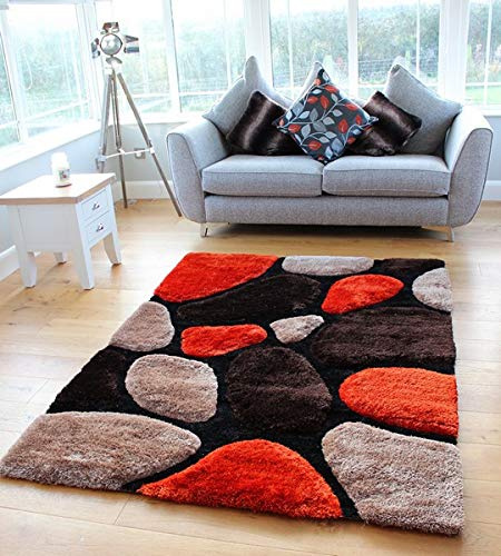 NEW RUST MOCHA BEIGE BROWN PEBBLES DESIGN LUXURIOUS THICK PILE RUG MODERN SOFT SILKY CONTEMPORARY SHAGGY RUGS MATS UK (150 X 210 CMS)
