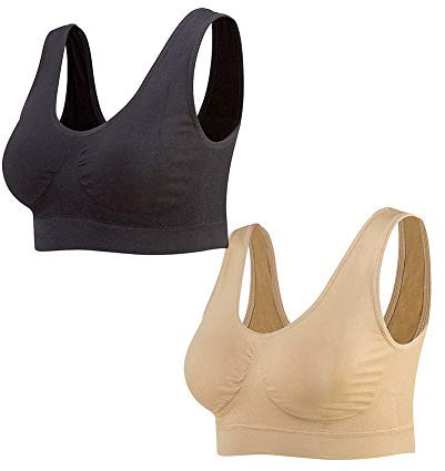 Lemef 3-Pack Seamless Sports Bra Wirefree Yoga Bra with Removable Pads for Women, Black&nude, M