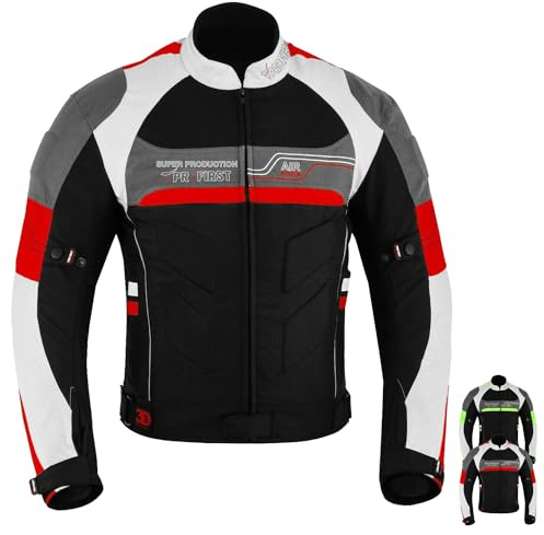PROFIRST Motorbike Motorcycle Jackets for Mens Sports Accessories All Weather New Look Jacket in Cordura Fabric with CE Removable Armour for Motorbike Riders (UK, Alpha, XL, Regular, Regular, Red)