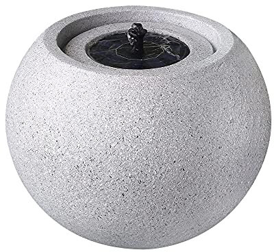allpondsolutions Round Stone Solar Water Feature/Fountain for the Garden - Light Grey | Contemporary Modern Outdoor Solar Water Fountain, Self Contained - 44 x 44 x 34.5cm