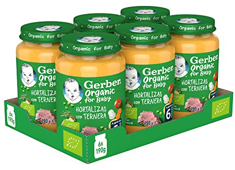 GERBER Organic Hortalizas con Ternera, Tarritos 6x190g, a partir de 6 meses