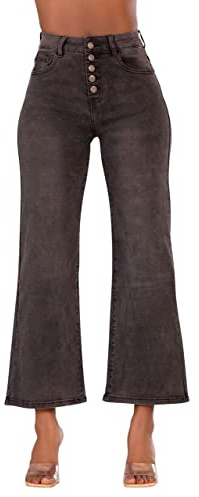 Lusty Chic Donna Dritta Jeans A Vita Alta Eleganti Elastico Svasata Pantaloni (M, Grigio Scuro)