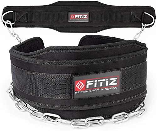 FITIZ Dip Belt Body Building Dip Weight Lifting Dipping Belt Chain Chin Pull Ups Gym Training Powerlifting Workout 6” Padded Neoprene 30” Adjustable Steel Chain Back Support for Men and Women (Black)