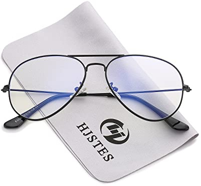 HJSTES Clear Lens Aviator Glasses Blue Light for Women Men Classic Pilot Frame Non-prescription Eyeglasses(Black)