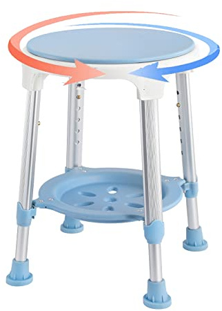 NAIZY 360°Drehbarer Duschhocker 42-54cm Duschstuhl für Senioren Höhenverstellbar Badhocker Anti-Rutsch mit Regalfächer Badhocker Abnehmbar Duschhilfe