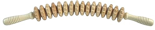 Massageroller Rücken Mit Griff Massage Holz Anti Cellulite Massagegerät, Rückenmassageroller, Massagerolle Körper Roller Für Nacken,Beine,Körper, 1 Stück,Natürliche Holzfarbe (12 Räder-A)