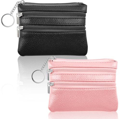 Furuising 2 Stück Portemonnaie Damen Klein, Portable Kleines Portemonnaie Damen mit 3 Fächern und Schlüsselanhänger, PU Geldbörse Damen, Schlüsselmäppchen, Münzbörse für Damen Herren