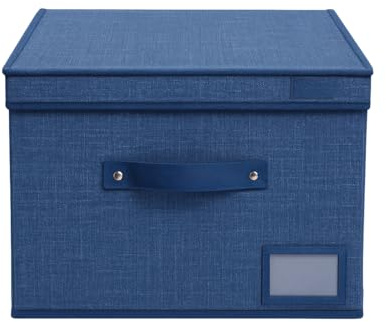 VIRSUS Scatola Cubo Portaoggetti Pieghevole BLU in tessuto con coperchio 6927, misura 30x30x30 cm, contenitore salvaspazio con maniglia per Armadio organizer per vestiti, accessori (1)