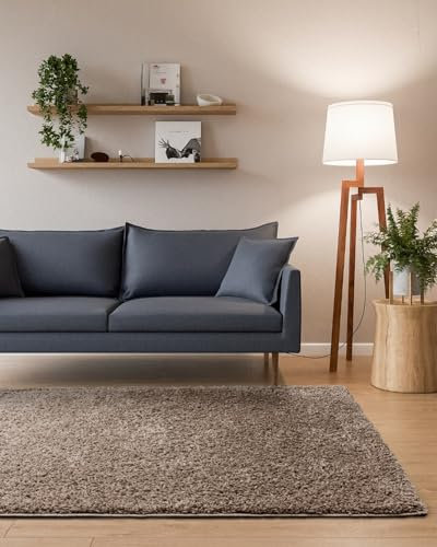Interiyou Hochflor Teppich Sofia - 200x290 cm Taupe - flauschig und einfarbig - waschbar und rutschfest - weicher Langflor