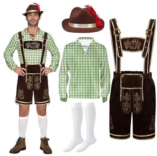 Spooktacular Creations Ensemble de costumes pour homme à carreaux verts pour l'Oktoberfest allemand bavarois pour Halloween, fête et festival de la bière M