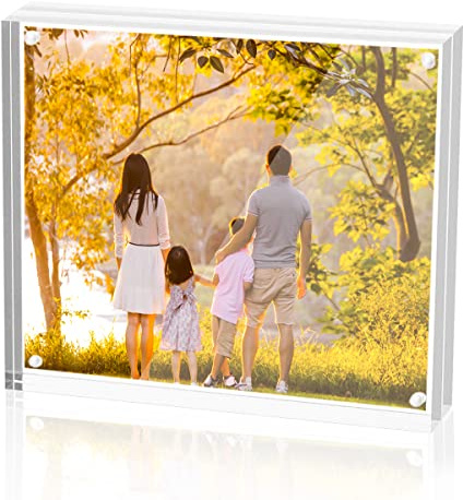 Sezanrpt Acrylic 4x4 Square Picture Frame, Magnetic Acrylic Picture Frames for 4x4 or 3x3 Pictures Display, Clear Double Sided Thick Picture Frames, Photo Frames Desktop Display…