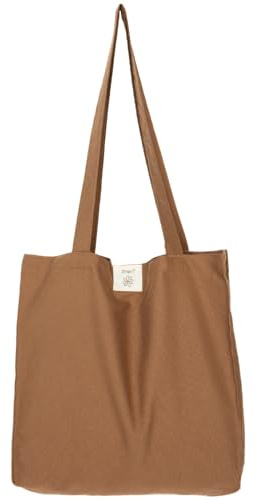 Prien Bolsa de algodón para mujer, bolsa de hombro de lona irrompible, tela resistente al agua para playa, asas suaves para viajes, Marrón, 13 x 16 x 3