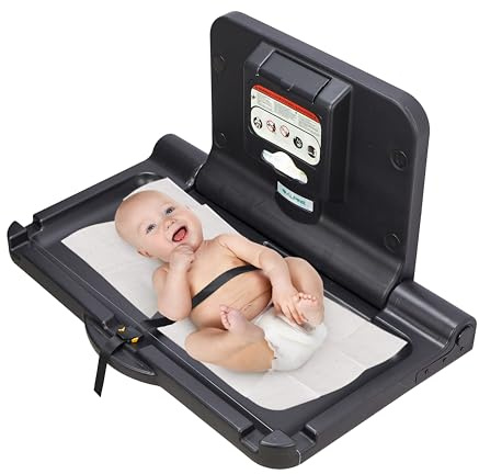 Alpine Wall Mounted Baby Changing Station - Horizontal Baby Changing Table Foldable Diaper Tables with Safety Strap for Commercial Bathroom, ADA Complaint (Hardware Included) Black