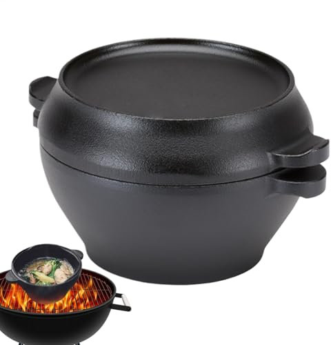 Pentola olandese in ghisa, ad alte prestazioni, rotonda, con doppi manici, robusta pentola olandese per pane, stufati e arrosti, pentola rotonda in ghisa olandese