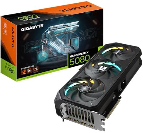 Gigabyte GeForce RTX 5080 Gaming OC 16G Carte Graphique - 16GB GDDR7, 256 Bits, PCI-E 5.0, 2730MHz Core Clock, 3 x DisplayPort, 1 x HDMI, GV-N5080GAMING OC-16GD