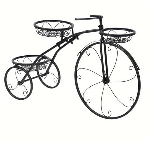 XLDZ Vintage Bicycle Planter Stand With 3 Baskets - Metal Tricycle Design Flower Pot Cart Holder For Outdoor Garden Patio Decor