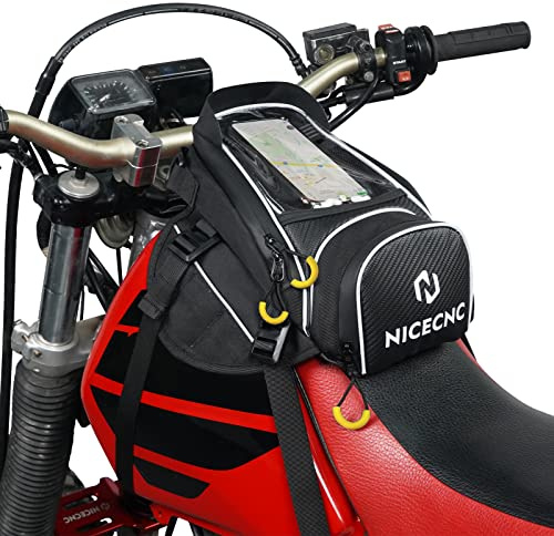 NICECNC Motorcycle Gas Tank Bag Magnetic, 6 Magnets & 5 Straps Reinforced, Detachable Anti-slip Base Portable, Dirt Bike Tank Bag Storage Bag Muti-functions for Men Women Cycling Hiking Camping, Black