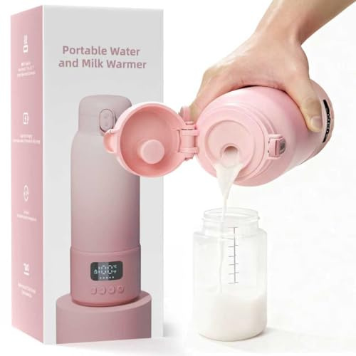 500 ml Portable Baby Bottle Warmer: Milk Warmer for Travel Dual Heating Modes for Breast Milk&Water Quick Heating, Long Battery Life Large Capacity for All Day Pink