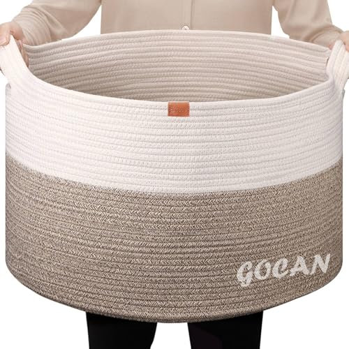 GOCAN XXXL korb aufbewahrung groß wäschekorb D55XH35cm wäschesammler aufbewahrungskorb für Kissen korb geflochten körbe mit Griffen für kinderzimmer jute korb