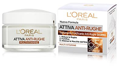 L'Oréal Paris Crema Viso Giorno e Notte Attiva Anti-Rughe, Trattamento Fortificante 65+ con Multivitamine, Adatto a Pelli Mature, 50 ml
