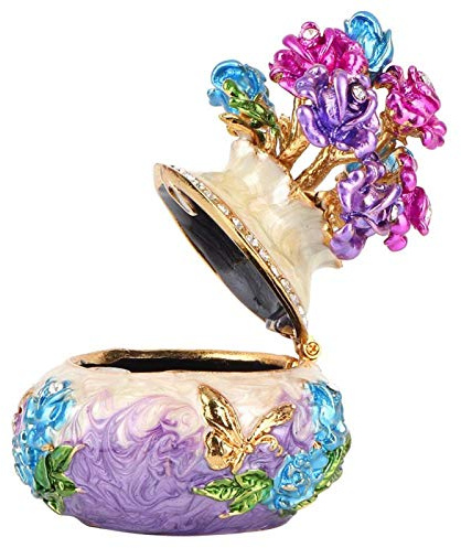 Schmuckdose, Metallgehäuse mit Diamantdekoration und Emaillebeschichtung für Schmuckaufbewahrung, Aufbewahrungsbox für Schmuck und Dekoration, Farbe: Lila, Größe: H20cm, Verpackung