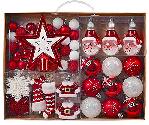 Valery Madelyn Christmas Ornaments Set, 70ct Red and White Shatterproof Christmas Tree Decorations Ball Ornaments Bulk, Traditional Decorative Hanging Ornaments for Xmas Trees Holiday Party Decor