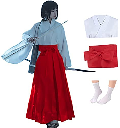 IOPBOT Women Anime Hakama Kimono Cosplay with Tabi Socks Set Girls Japanese Uniform Skirt Suit Halloween Witch Costume (M, Iori Utahime Cosplay)
