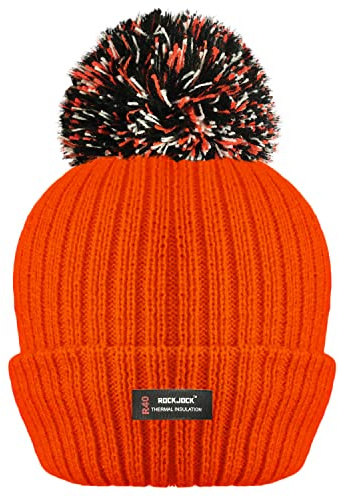 RockJock Gorro de invierno para mujer con pompón acanalado con aislamiento térmico avanzado R40, naranja, Talla única