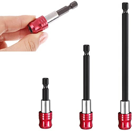 BANBAN 3 PCS Drill Bit Holder Extension Magnetic Screwdriver Bar Chuck Adapter Extender 1/4 inch Hex Quick Release Set for Impact Driver Screws Nuts Handheld Driver, 3 Sizes