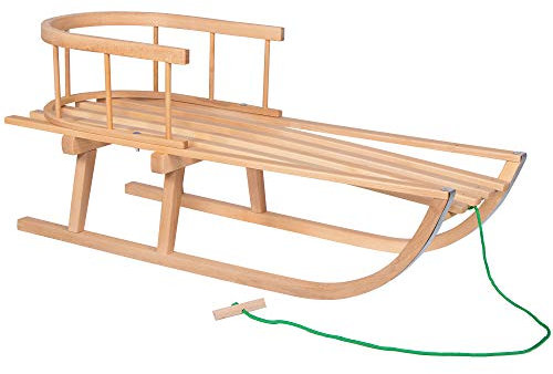 SPRINGOS Kinderschlitten Holzschlitten 90 cm mit Rückenlehne und Zugseil Buchenholz