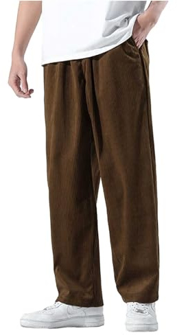 pvucpot Pantalon en velours côtelé avec cordon de serrage pour homme - Style décontracté - Taille élastique