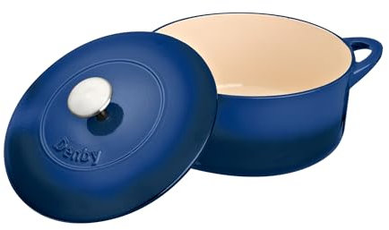 Denby - Cast Iron Casserole Dish with Lid - Cobalt Blue - 4.05L Capacity - Non-Stick - Ovenproof - Easy Grip Handles - For Braising, Stews, Roasting, Batch Cooking - 24cm x 24cm x 16.5cm