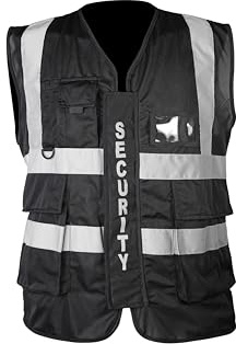 High Visibility Slim Security Vest | Reflective Lightweight Safety Gear | Sizes Small to 5XL Available (Black-L)
