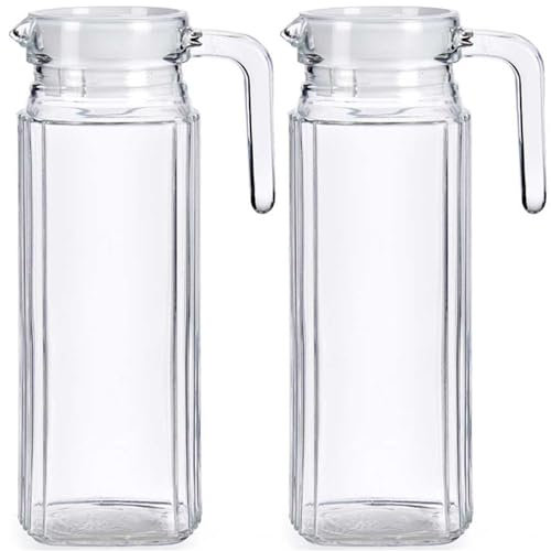 Caraffa in vetro bottiglia set 2 brocche quadrate con tappo da 1 litro per vino bibite tavola cucina ristorante hotel elegante