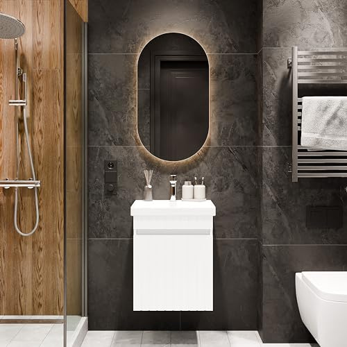 Planetmöbel Cosmia juego de muebles de baño con lavabo y armario bajo 50 x 60 x 35 cm blanco, lavabo de cerámica con puerta