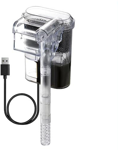 DONGKER Slim Aquarium Filtern, Kleiner DC 5V 2,5W 250 l/h USB Aquarium Außenfilter, Einstellbarer Durchfluss, ultraleiser Acryl Wasserfall Hang on Filtern für 2–8 Gallonen Nanobecken