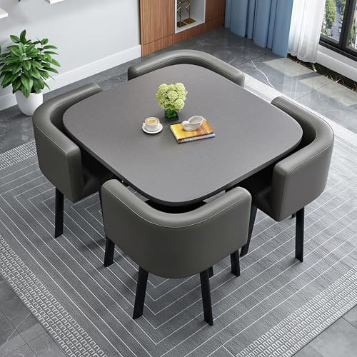 AMZSEW Dining Table and Chairs Set of 5, Modern Dining Table Chairs Set for 4-6,Marble Effect Kitchen Table with 4 PU Leather Dining Chairs, Dining Room Set for Home Apartment (80CMGRAY)