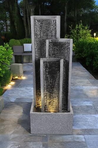Gartenbrunnen BK903 Wasserwand 99 cm Standbrunnen Springbrunnen mit Beleuchtung Wasserfall Gartendeko Zimmerbrunnen