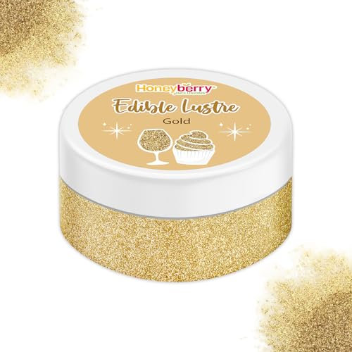 Edible Gold Lustre 15g Large Pot - Food Grade Sparkling Gold Edible Lustre for Drinks, Cocktails, Desserts and Ice Cream, Cake and Muffins Decorations - Shimmering Fine Gold Dust Powder