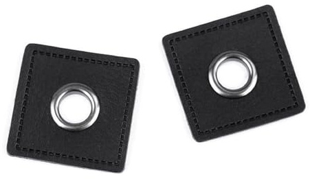 8 Stück Ösen-Patches mit 8 mm Ösen-Innendurchmesser 30x30 mm große Patches aus Kunstleder zum Annähen (schwarz)