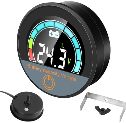 DC8 – 100 V voltmetro per auto, display digitale a LED, con allarme a bassa tensione, misuratore di batteria impermeabile, misuratore rotondo per auto da golf, auto, marine, moto, camion