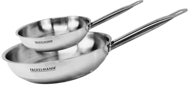 Fackelmann Set de 2 Poêles Inox 20 et 28 cm - Tous Feux Compatible Induction, Sans PFAS, Manche Riveté en Acier Inoxydable 18/8, Gris