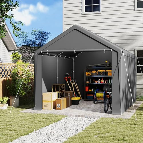 YZNAHRE Tente de stockage 3 x 4 m | Abri de jardin et abri à outils résistant aux intempéries | Garage de tente robuste avec cadre en acier robuste et toit imperméable en polyéthylène de 200 g/m² |