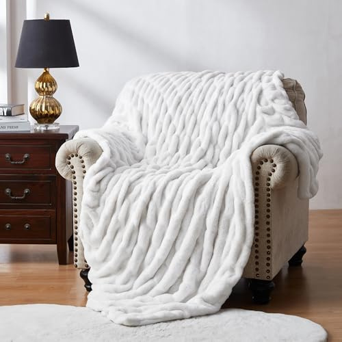 R.SHARE Coperta Fluffy Morbida e Calda Coperta Invernale a Bolle Per Letto Divano Camera da Letto Ufficio (Bianco, 125 x 150 cm)