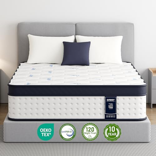 Grbsy Colchón 135x190 cm – Híbrido 30.5cm: 7 Zonas Muelles Ensacados + Espuma Viscoelástica Alta Densidad. Aislamiento Movimiento, Hipoalergénico, Transpirable – Certificados Oeko-Tex y CertiPUR-US